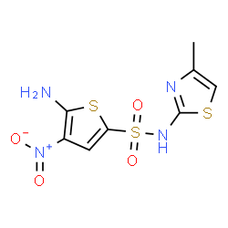 ChemSpider 2D Image | 5-Amino-N-(4-methyl-1,3-thiazol-2-yl)-4-nitro-2-thiophenesulfonamide | C8H8N4O4S3