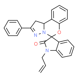 ChemSpider 2D Image | 1-Allyl-2'-phenyl-1',10b'-dihydrospiro[indole-3,5'-pyrazolo[1,5-c][1,3]benzoxazin]-2(1H)-one | C26H21N3O2