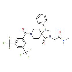 ChemSpider 2D Image | 2-{8-[3,5-Bis(trifluoromethyl)benzoyl]-4-oxo-1-phenyl-1,3,8-triazaspiro[4.5]dec-3-yl}-N,N-dimethylacetamide | C26H26F6N4O3