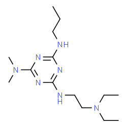 ChemSpider 2D Image | N~4~-[2-(Diethylamino)ethyl]-N~2~,N~2~-dimethyl-N~6~-propyl-1,3,5-triazine-2,4,6-triamine | C14H29N7
