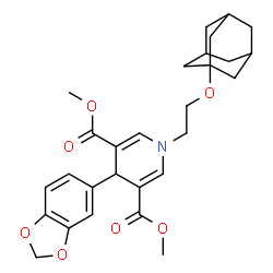 ChemSpider 2D Image | Dimethyl 1-[2-(adamantan-1-yloxy)ethyl]-4-(1,3-benzodioxol-5-yl)-1,4-dihydro-3,5-pyridinedicarboxylate | C28H33NO7
