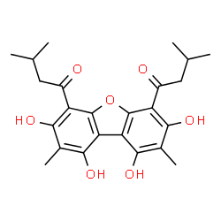 ChemSpider 2D Image | 1,1'-(1,3,7,9-Tetrahydroxy-2,8-dimethyldibenzo[b,d]furan-4,6-diyl)bis(3-methyl-1-butanone) | C24H28O7