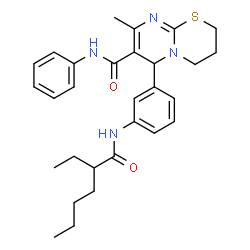 ChemSpider 2D Image | 6-{3-[(2-Ethylhexanoyl)amino]phenyl}-8-methyl-N-phenyl-3,4-dihydro-2H,6H-pyrimido[2,1-b][1,3]thiazine-7-carboxamide | C29H36N4O2S