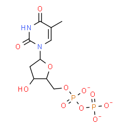 ChemSpider 2D Image | 1-{2-Deoxy-5-O-[(phosphonatooxy)phosphinato]pentofuranosyl}-5-methyl-2,4(1H,3H)-pyrimidinedione | C10H13N2O11P2