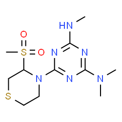 ChemSpider 2D Image | N,N,N'-Trimethyl-6-[3-(methylsulfonyl)-4-thiomorpholinyl]-1,3,5-triazine-2,4-diamine | C11H20N6O2S2