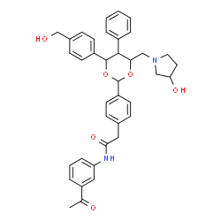 ChemSpider 2D Image | N-(3-Acetylphenyl)-2-(4-{4-[4-(hydroxymethyl)phenyl]-6-[(3-hydroxy-1-pyrrolidinyl)methyl]-5-phenyl-1,3-dioxan-2-yl}phenyl)acetamide | C38H40N2O6