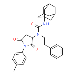 ChemSpider 2D Image | 3-Adamantan-1-yl-1-[1-(4-methylphenyl)-2,5-dioxo-3-pyrrolidinyl]-1-(2-phenylethyl)urea | C30H35N3O3