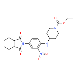 ChemSpider 2D Image | Ethyl 4-{[4-(1,3-dioxooctahydro-2H-isoindol-2-yl)-2-nitrophenyl]amino}-1-piperidinecarboxylate | C22H28N4O6