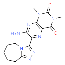 ChemSpider 2D Image | 7-Amino-1,3-dimethyl-6-(6,7,8,9-tetrahydro-5H-[1,2,4]triazolo[4,3-a]azepin-3-yl)-2,4(1H,3H)-pteridinedione | C15H18N8O2