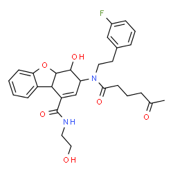 ChemSpider 2D Image | 3-{[2-(3-Fluorophenyl)ethyl](5-oxohexanoyl)amino}-4-hydroxy-N-(2-hydroxyethyl)-3,4,4a,9b-tetrahydrodibenzo[b,d]furan-1-carboxamide | C29H33FN2O6