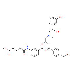 ChemSpider 2D Image | 5-[(3-{4-({[2-Hydroxy-2-(3-hydroxyphenyl)ethyl](methyl)amino}methyl)-6-[4-(hydroxymethyl)phenyl]-1,3-dioxan-2-yl}phenyl)amino]-5-oxopentanoic acid | C32H38N2O8