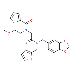 ChemSpider 2D Image | N-{2-[(1,3-Benzodioxol-5-ylmethyl)(2-furylmethyl)amino]-2-oxoethyl}-N-(2-methoxyethyl)-2-thiophenecarboxamide | C23H24N2O6S