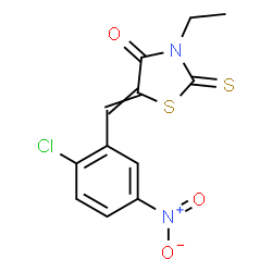 ChemSpider 2D Image | 5-(2-Chloro-5-nitrobenzylidene)-3-ethyl-2-thioxo-1,3-thiazolidin-4-one | C12H9ClN2O3S2