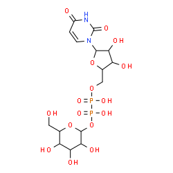 ChemSpider 2D Image | 1-(5-{[(1,2-Dihydroxy-1,2-dioxido-2-{[3,4,5-trihydroxy-6-(hydroxymethyl)tetrahydro-2H-pyran-2-yl]oxy}-1lambda~5~,2lambda~5~-diphosphan-1-yl)oxy]methyl}-3,4-dihydroxytetrahydro-2-furanyl)-2,4(1H,3H)-py
rimidinedione | C15H24N2O16P2