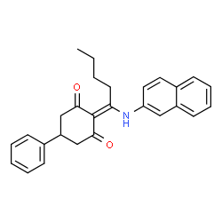 ChemSpider 2D Image | 2-[1-(2-Naphthylamino)pentylidene]-5-phenyl-1,3-cyclohexanedione | C27H27NO2