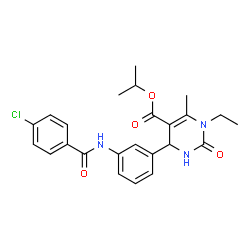 ChemSpider 2D Image | Isopropyl 4-{3-[(4-chlorobenzoyl)amino]phenyl}-1-ethyl-6-methyl-2-oxo-1,2,3,4-tetrahydro-5-pyrimidinecarboxylate | C24H26ClN3O4