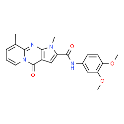 ChemSpider 2D Image | N-(3,4-Dimethoxyphenyl)-1,9-dimethyl-4-oxo-1,4-dihydropyrido[1,2-a]pyrrolo[2,3-d]pyrimidine-2-carboxamide | C21H20N4O4