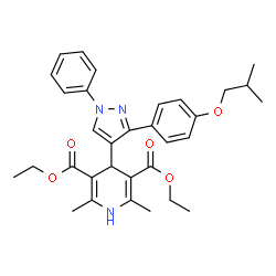 ChemSpider 2D Image | Diethyl 4-[3-(4-isobutoxyphenyl)-1-phenyl-1H-pyrazol-4-yl]-2,6-dimethyl-1,4-dihydro-3,5-pyridinedicarboxylate | C32H37N3O5