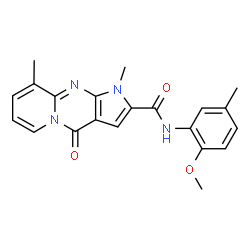 ChemSpider 2D Image | N-(2-Methoxy-5-methylphenyl)-1,9-dimethyl-4-oxo-1,4-dihydropyrido[1,2-a]pyrrolo[2,3-d]pyrimidine-2-carboxamide | C21H20N4O3
