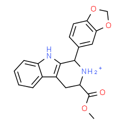 ChemSpider 2D Image | 1-(1,3-Benzodioxol-5-yl)-3-(methoxycarbonyl)-2,3,4,9-tetrahydro-1H-beta-carbolin-2-ium | C20H19N2O4