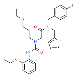 ChemSpider 2D Image | N~2~-[(2-Ethoxyphenyl)carbamoyl]-N~2~-(3-ethoxypropyl)-N-(4-fluorobenzyl)-N-(2-furylmethyl)glycinamide | C28H34FN3O5