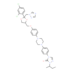 ChemSpider 2D Image | 2-sec-Butyl-4-{4-[4-(4-{[2-(2,4-dichlorophenyl)-2-(1H-1,2,4-triazol-1-ylmethyl)-1,3-dioxolan-4-yl]methoxy}phenyl)-1-piperazinyl]phenyl}-2,4-dihydro-3H-1,2,4-triazol-3-one | C35H38Cl2N8O4