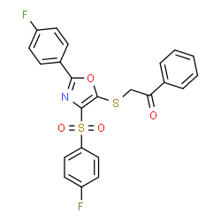 ChemSpider 2D Image | 2-({2-(4-Fluorophenyl)-4-[(4-fluorophenyl)sulfonyl]-1,3-oxazol-5-yl}sulfanyl)-1-phenylethanone | C23H15F2NO4S2