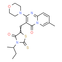 ChemSpider 2D Image | 3-[(3-sec-Butyl-4-oxo-2-thioxo-1,3-thiazolidin-5-ylidene)methyl]-7-methyl-2-(4-morpholinyl)-4H-pyrido[1,2-a]pyrimidin-4-one | C21H24N4O3S2