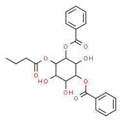ChemSpider 2D Image | 4-(Butyryloxy)-2,5,6-trihydroxy-1,3-cyclohexanediyl dibenzoate | C24H26O9