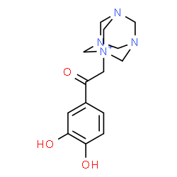 ChemSpider 2D Image | 1-[2-(3,4-Dihydroxyphenyl)-2-oxoethyl]-3,5,7-triaza-1-azoniatricyclo[3.3.1.1~3,7~]decane | C14H19N4O3