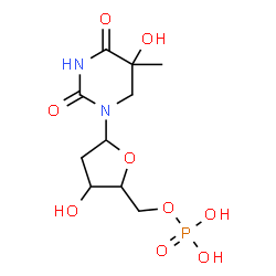 ChemSpider 2D Image | 1-(2-Deoxy-5-O-phosphonopentofuranosyl)-5-hydroxy-5-methyldihydro-2,4(1H,3H)-pyrimidinedione | C10H17N2O9P