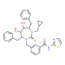 ChemSpider 2D Image | 3-{[4,7-Dibenzyl-3-(cyclopropylmethyl)-5,6-dihydroxy-2-oxo-1,3-diazepan-1-yl]methyl}-N-(1,3-thiazol-2-yl)benzamide | C34H36N4O4S