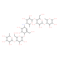 ChemSpider 2D Image | 4,6-Dideoxy-4-{[4-{[4-O-(6-deoxyhexopyranosyl)hexopyranosyl]oxy}-5,6-dihydroxy-3-(hydroxymethyl)-2-cyclohexen-1-yl]amino}hexopyranosyl-(1->4)hexopyranosyl-(1->4)-6-deoxyhexopyranose | C37H63NO26