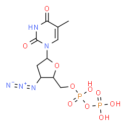 ChemSpider 2D Image | 1-{3-Azido-2,3-dideoxy-5-O-[hydroxy(phosphonooxy)phosphoryl]pentofuranosyl}-5-methyl-2,4(1H,3H)-pyrimidinedione | C10H16N5O10P2