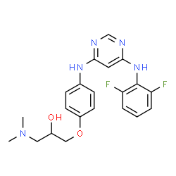 ChemSpider 2D Image | 1-[4-({6-[(2,6-Difluorophenyl)amino]-4-pyrimidinyl}amino)phenoxy]-3-(dimethylamino)-2-propanol | C21H23F2N5O2