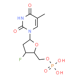 ChemSpider 2D Image | 1-(2,3-Dideoxy-3-fluoro-5-O-phosphonopentofuranosyl)-5-methyl-2,4(1H,3H)-pyrimidinedione | C10H14FN2O7P