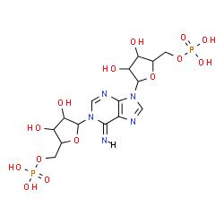 ChemSpider 2D Image | (6E)-1,9-Bis(5-O-phosphonopentofuranosyl)-1,9-dihydro-6H-purin-6-imine | C15H23N5O14P2