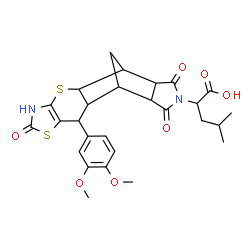 ChemSpider 2D Image | 2-[9-(3,4-Dimethoxyphenyl)-6,13,15-trioxo-3,7-dithia-5,14-diazapentacyclo[9.5.1.0~2,10~.0~4,8~.0~12,16~]heptadec-4(8)-en-14-yl]-4-methylpentanoic acid | C27H30N2O7S2
