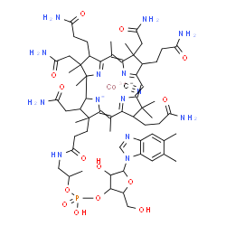 ChemSpider 2D Image | cobaltic;[5-(5,6-dimethylbenzimidazol-1-yl)-4-hydroxy-2-(hydroxymethyl)tetrahydrofuran-3-yl] [1-methyl-2-[3-[2,13,18-tris(2-amino-2-oxo-ethyl)-7,12,17-tris(3-amino-3-oxo-propyl)-3,5,8,8,13,15,18,19-octamethyl-2,7,12,17-tetrahydro-1H-corrin-21-id-3-yl]propanoylamino]ethyl] hydrogen phosphate;cyanide | C63H89CoN14O14P