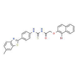 ChemSpider 2D Image | 2-[(1-Bromo-2-naphthyl)oxy]-N-{[4-(6-methyl-1,3-benzothiazol-2-yl)phenyl]carbamothioyl}acetamide | C27H20BrN3O2S2