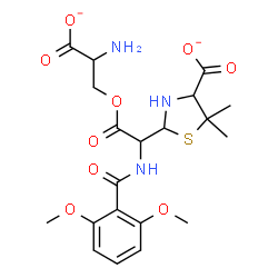 ChemSpider 2D Image | 2-{2-(2-Amino-2-carboxylatoethoxy)-1-[(2,6-dimethoxybenzoyl)amino]-2-oxoethyl}-5,5-dimethyl-1,3-thiazolidine-4-carboxylate | C20H25N3O9S