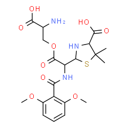 ChemSpider 2D Image | 2-{2-(2-Amino-2-carboxyethoxy)-1-[(2,6-dimethoxybenzoyl)amino]-2-oxoethyl}-5,5-dimethyl-1,3-thiazolidine-4-carboxylic acid | C20H27N3O9S