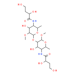 ChemSpider 2D Image | Methyl 4,6-dideoxy-2-O-{4,6-dideoxy-4-[(2,4-dihydroxybutanoyl)amino]-2-O-methylhexopyranosyl}-4-[(2,4-dihydroxybutanoyl)amino]hexopyranoside | C22H40N2O13