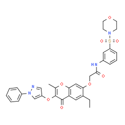 ChemSpider 2D Image | 2-({6-Ethyl-2-methyl-4-oxo-3-[(1-phenyl-1H-pyrazol-4-yl)oxy]-4H-chromen-7-yl}oxy)-N-[3-(4-morpholinylsulfonyl)phenyl]acetamide | C33H32N4O8S