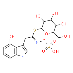 ChemSpider 2D Image | 1-S-[2-(4-Hydroxy-1H-indol-3-yl)-N-(sulfooxy)ethanimidoyl]-1-thiohexopyranose | C16H20N2O10S2
