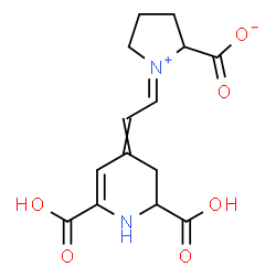 ChemSpider 2D Image | (1E)-1-[2-(2,6-Dicarboxy-2,3-dihydro-4(1H)-pyridinylidene)ethylidene]-2-pyrrolidiniumcarboxylate | C14H16N2O6