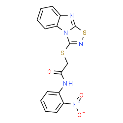 ChemSpider 2D Image | N-(2-Nitrophenyl)-2-([1,2,4]thiadiazolo[4,5-a]benzimidazol-3-ylsulfanyl)acetamide | C16H11N5O3S2