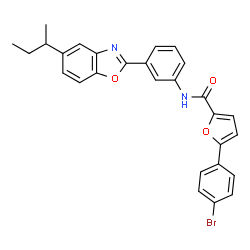 ChemSpider 2D Image | 5-(4-Bromophenyl)-N-[3-(5-sec-butyl-1,3-benzoxazol-2-yl)phenyl]-2-furamide | C28H23BrN2O3