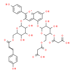 ChemSpider 2D Image | 7-Hydroxy-2-(4-hydroxyphenyl)-3-({6-O-[3-(4-hydroxyphenyl)acryloyl]hexopyranosyl}oxy)-5-chromeniumyl 4,6-bis-O-(carboxyacetyl)hexopyranoside | C42H41O23