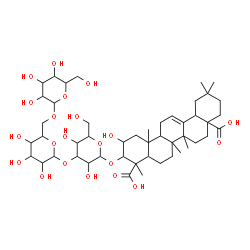 ChemSpider 2D Image | 3-{[Hexopyranosyl-(1->6)hexopyranosyl-(1->3)hexopyranosyl]oxy}-2-hydroxyolean-12-ene-23,28-dioic acid | C48H76O21